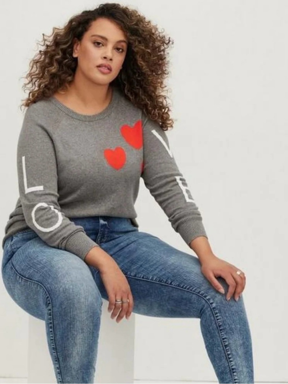 Torrid Gray and Red Heart Love Pullover Crew Sweater Size 1X 🆕